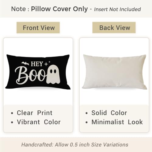 Halloween Throw Pillow Cover 12x20 Inch Black Ghost Decor - Pack of 1