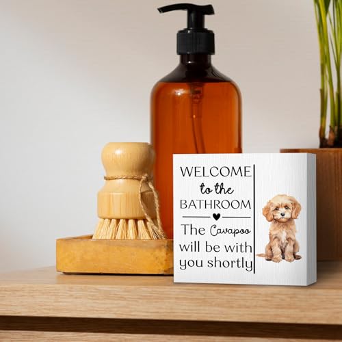 Funny Dog Sign Cavapoo Bathroom Decor - Welcome to The Bathroom Wooden Box Sign - Cavapoo Variation