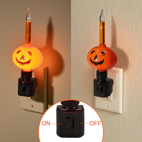 Halloween Pumpkin Bubble Night Light - 2 Pack, Spooky Decor with Glitter & Bubbles