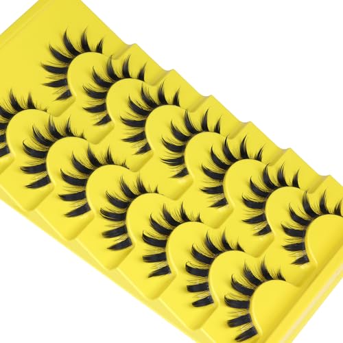 Manga False Eyelashes - Natural Spiky 3D Cat Eye Lashes for Cosplay & Anime Style - 7 Pairs - Clear Band
