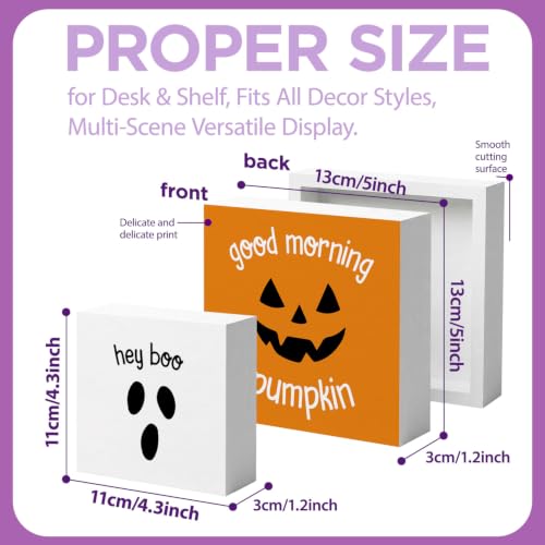 Halloween Ghost & Pumpkin Wood Sign Set - Indoor Holiday Decor, 2 Pieces