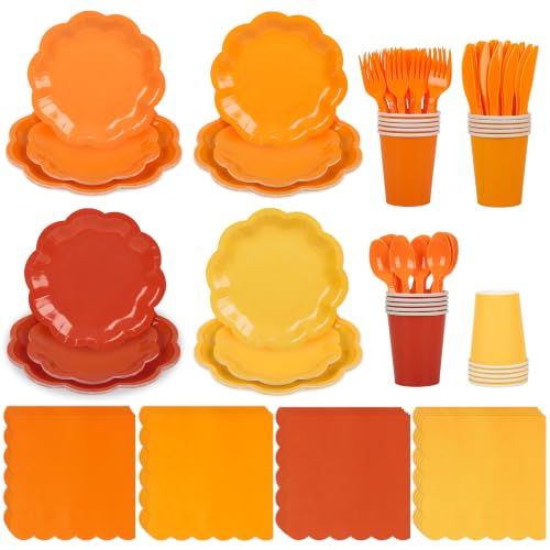 Fall Orange Paper Plate and Napkins Set for 24 Guests - Variation of THIS listing