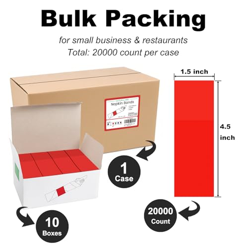 Self-Adhesive Napkin Bands Bulk Pack of 20,000 - Red, 10 Boxes