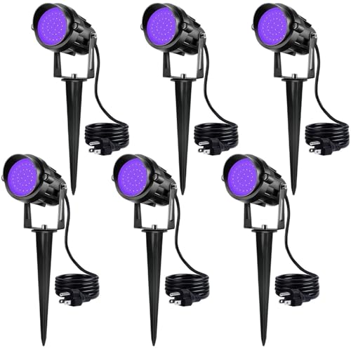 Outdoor Black LED Spotlights 15W Waterproof Blacklights for Halloween & Parties - 6 Pack
