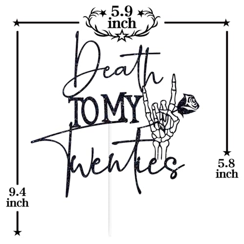 Black Glitter Death to My Twenties Cake Topper - Gothic Birthday Decor - Black-Twenties