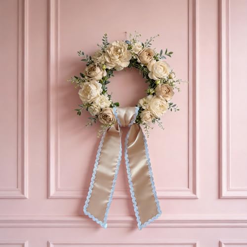 Khaki Satin Wreath Sash Set - 2 Pieces with Plain Trim for Front Door Decor