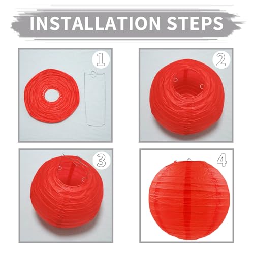 Red Paper Lanterns Set of 12 - Round Hanging Decorations for Weddings & Parties