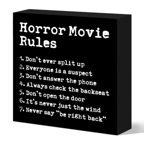 Funny Halloween Horror Movie Rules Sign - Black & White 05 - Spooky Home Decor