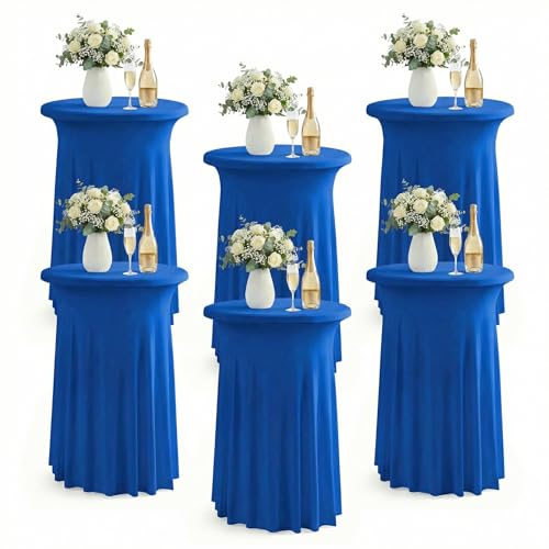 Blue 32x43 Inch 6-Pack Spandex Cocktail Table Covers with Ruffle Skirt - ArtSocket