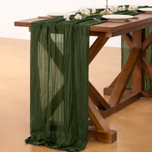 Olive Green Cheesecloth Table Runner 10ft x 6pcs Fall Boho Wedding Decor