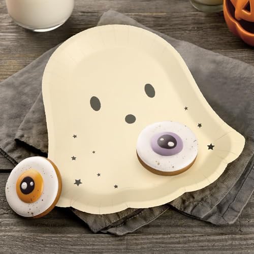 Pastel Ghost Halloween Paper Plates - Disposable Party Tableware, 24 Pack