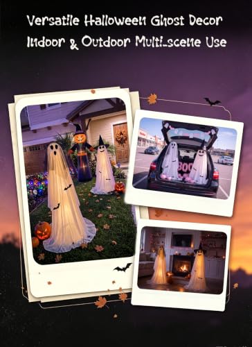 Minetom 2 Pack 5 FT Halloween Ghost Decorations Light Up Ghosts with Tripods & Remote - Veil-Witch Hat / 59in