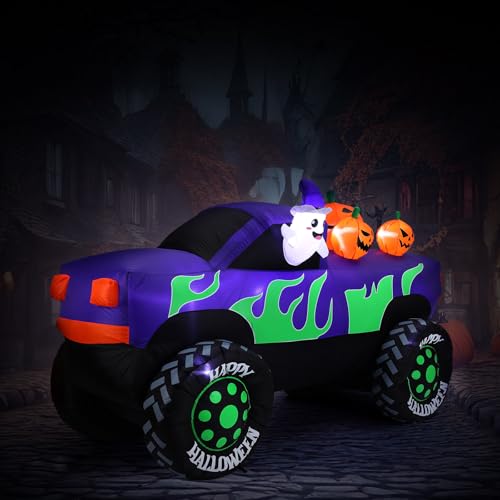 8 ft Halloween Inflatable Monster Truck with Pumpkins - Outdoor Yard Decor