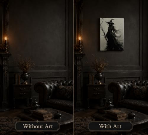 Witch Canvas Wall Art - Halloween Creepy Gothic Dark Decor, 16x12 Inches - Wrapped Canvas