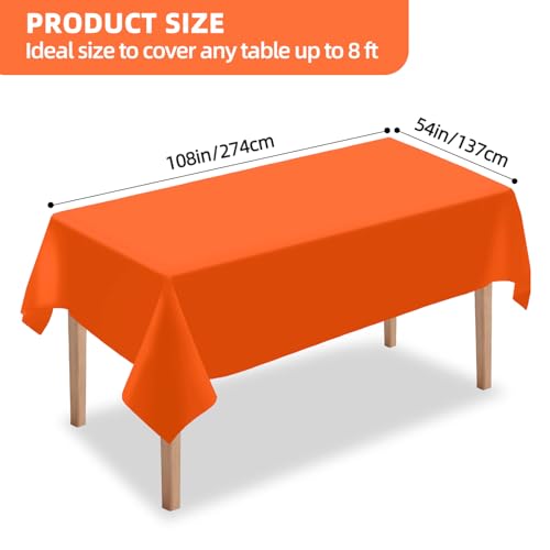 Disposable Orange Plastic Tablecloth 54x108 Inch - Pack of 6