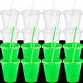 Glow in the Dark Halloween Cups - 15 Pack 12 oz Fluorescent Green Drinkware with Lids & Straws