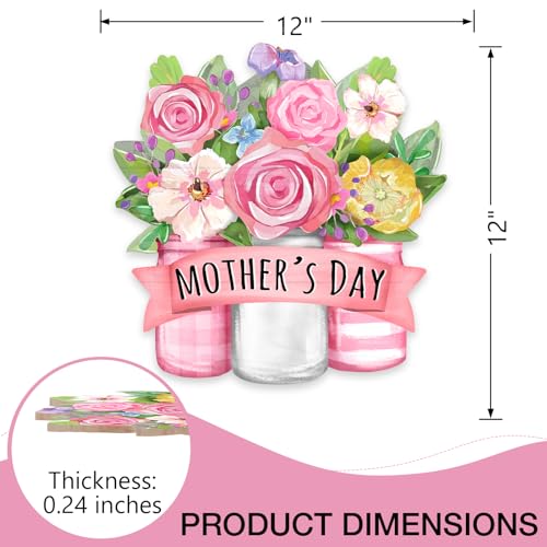 Pink Rose Mason Jar Wooden Front Door Sign - Mother's Day Floral Decor - Rose Variation