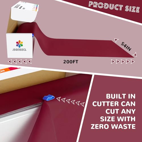 Burgundy Plastic Table Cover Roll 54 Inch x 2400 Inch with Slide Cutter for Events
