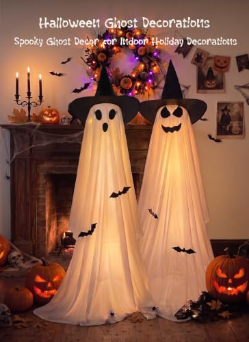 Halloween Ghost Decorations Light Up Ghosts with Tripods - 2 Pack, 59 Inch, Remote Control