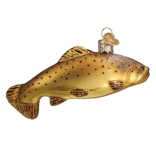 Old World Christmas Brown Trout Glass Ornament for Christmas Tree - Handcrafted Lake Fish Decoration