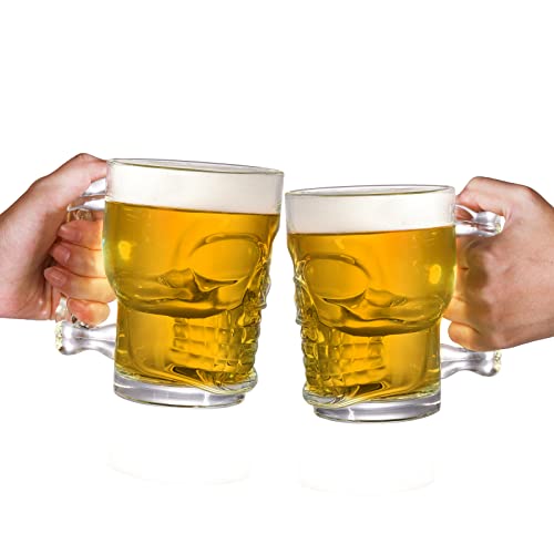 6-Pack 17oz Skull Glass Beer Mugs with Handle - Heavy Base & Clear Drinkware