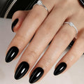 Black Short Almond Press-On Nails - Glossy Fake Nail Set with Variations A-Black1