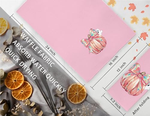 Autumn16 Pink Disco Ball Pumpkin Hand Dish Towels - Halloween Kitchen Decor