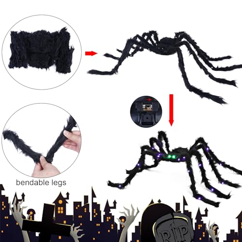 Halloween Spider Decorations Light Up Giant Spiders - 4ft, 2 Pack, Green Eyes - Variation of HalloweenC