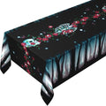 Gothic Halloween Tablecloth 9x5 ft Red & Black Rose Skeleton Fabric Cover