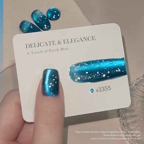 Blue Bubble Cat Eye Gel Nail Polish 16ml - Holographic Glitter Jelly Effect with Magnet - Ocean Mirage