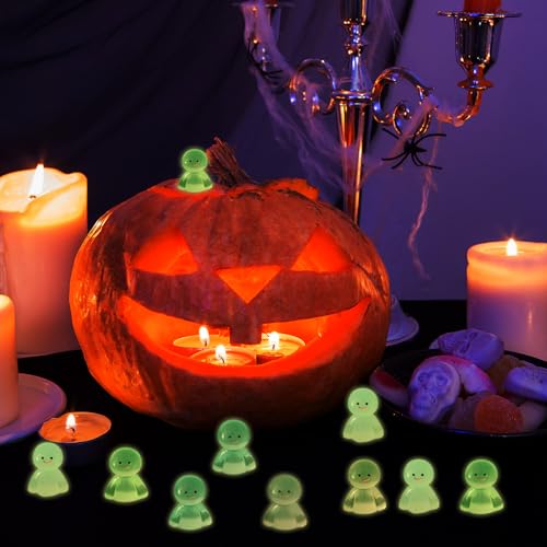 Mini Resin Ghost Figurines for Halloween Decorations, 50 Pack Glow in the Dark