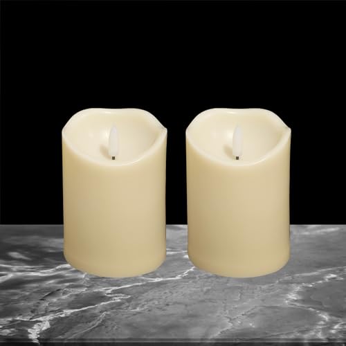 2 Pack Flameless LED Pillar Candles with Timer - 3x5 Inches