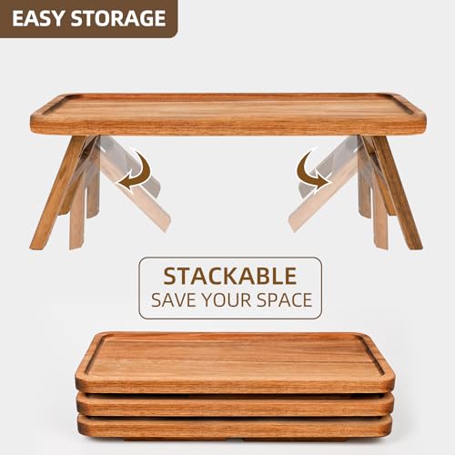 Acacia Brown 3-Tier Wooden Serving Tray Set - Foldable Dessert & Charcuterie Display