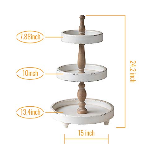 Rustic Wooden 3-Tiered Tray Stand - Distressed Farmhouse Decor
