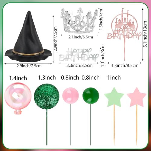 Witch Theme Cake Decorations Set with Crown Hat Balloons - Pink & Green - 33 Pack - Witch Variation
