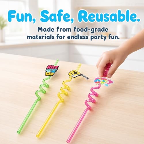 Reusable Party Drinking Straws with 16 Fun Curved Designs for Parties & Events