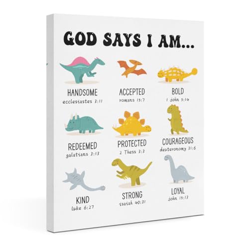 Inspirational Dinosaur Christian Canvas Wall Art - Nursery Decor, 15x11.42 Inches - Variation: Dinosaur