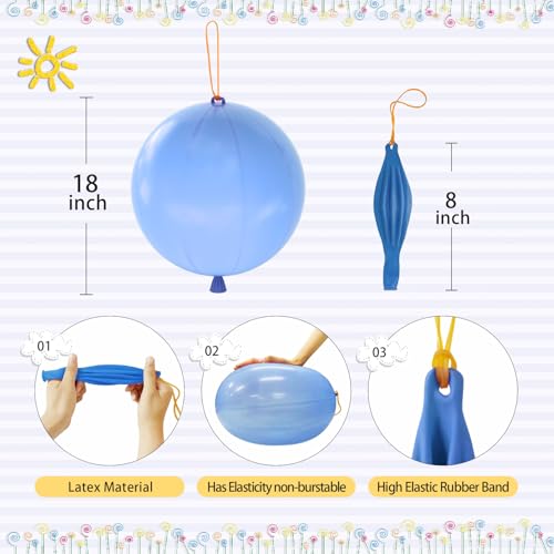 36PCS Neon Heavy Duty Punch Balloons with Rubber Handle for Kids & Parties