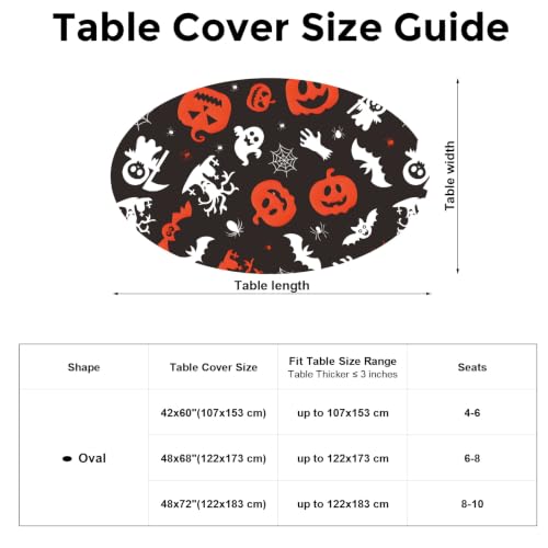 Oval Fitted Halloween Tablecloth with Elastic 48x68 Inch - Pumpkin Spiders Cobweb - Washable