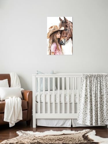 Western Cowgirl Wall Art Canvas Print - Nursery Bedroom Decor 12x18 Variation of B-Cowgirl Horse