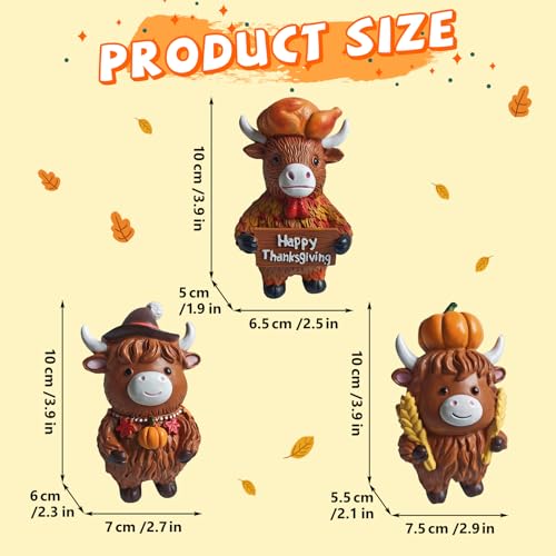Thanksgiving Highland Cow Figurines - 3 Piece Resin Farmhouse Decor Set