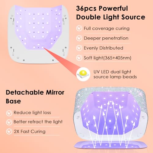 Cordless 80W UV LED Nail Lamp with Sparkling Diamond Design - Silver