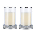 Silver Rhinestone Candle Holder Set of 2 - Elegant Glass & Metal Pillar Candle Holders
