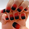 Black Red Gradient Short Square Press-On Nails Set - Reusable Glossy Fake Nails for Women, 24 Pieces - Variation 2