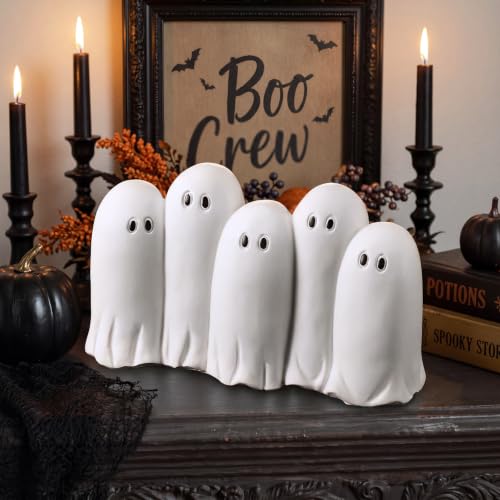 Gerrii Cute Ghost Halloween Table Decor - Classic White Resin Ghosts - Set of 5