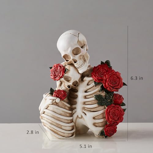 Gothic Skeleton Couple Figurines for Halloween Home Decor - Spooky Dark Romantic Statue Set