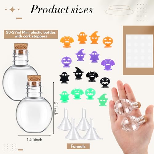 Mini Halloween Potion Bottle Set - 36 Spherical Plastic Decor Jars with Corks - Spooky Party Favors