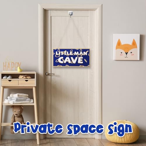 Gold Ring Door Sign - Little Man Cave Decor with Rope Hanging, 11.8 x 6 Inches