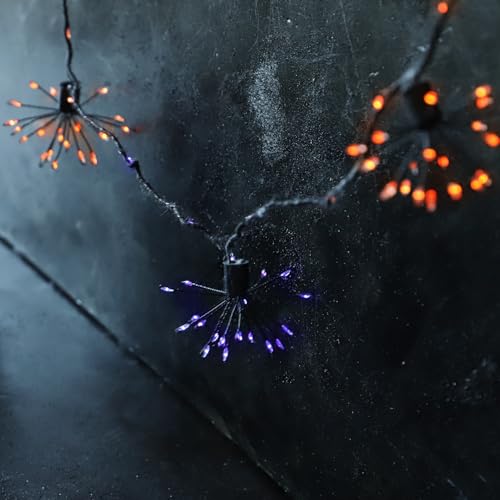 Halloween Fairy Lights 10FT 200LED Orange & Purple Firework Clusters with Remote - Sunset Home
