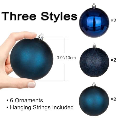 Large Shatterproof Christmas Ornaments Balls - 3.94 Inch, Pack of 6, Blue Holiday Decor